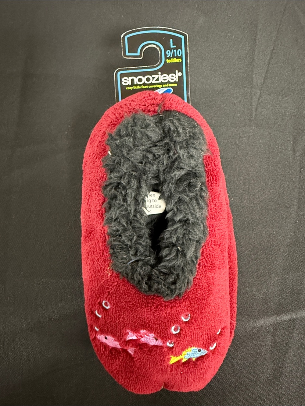 Snoozies! Toddlers Red Plush Slippers with Black Fleece Lining